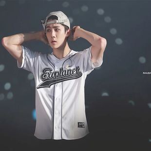 Exo新品三巡同款白色棒球服 短袖世勋灿烈同款