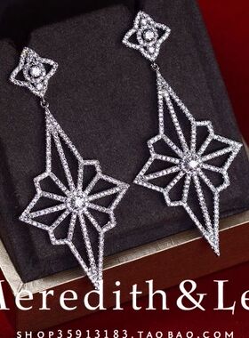 Meredith&Lee巴洛克菱形十字镂空雕花奢华婚礼晚宴锆石耳环
