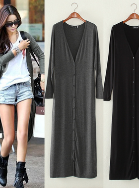 韩版莫代尔长开衫大码宽松显瘦外套V领披肩长款防晒服200斤胖妹妹