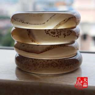 天然冰透俏色原色玛瑙女手镯紫灰玉髓加宽满圈朱砂58mm-68mm