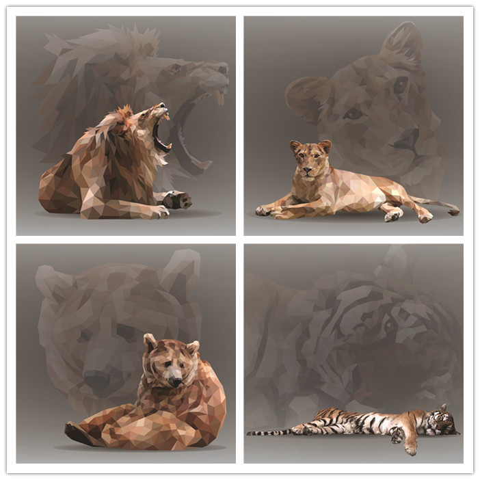A0343矢量马赛克几何棕熊狼老虎狮子 AI设计素材