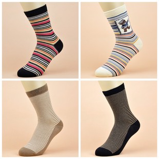 华丹奴袜子*四季女士长筒纯棉经典横条纹精梳棉防臭时尚女袜2D06