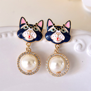 Compact ornament cute cats ear pendant earrings girls sweet Pearl Earring character cat Stud Earrings