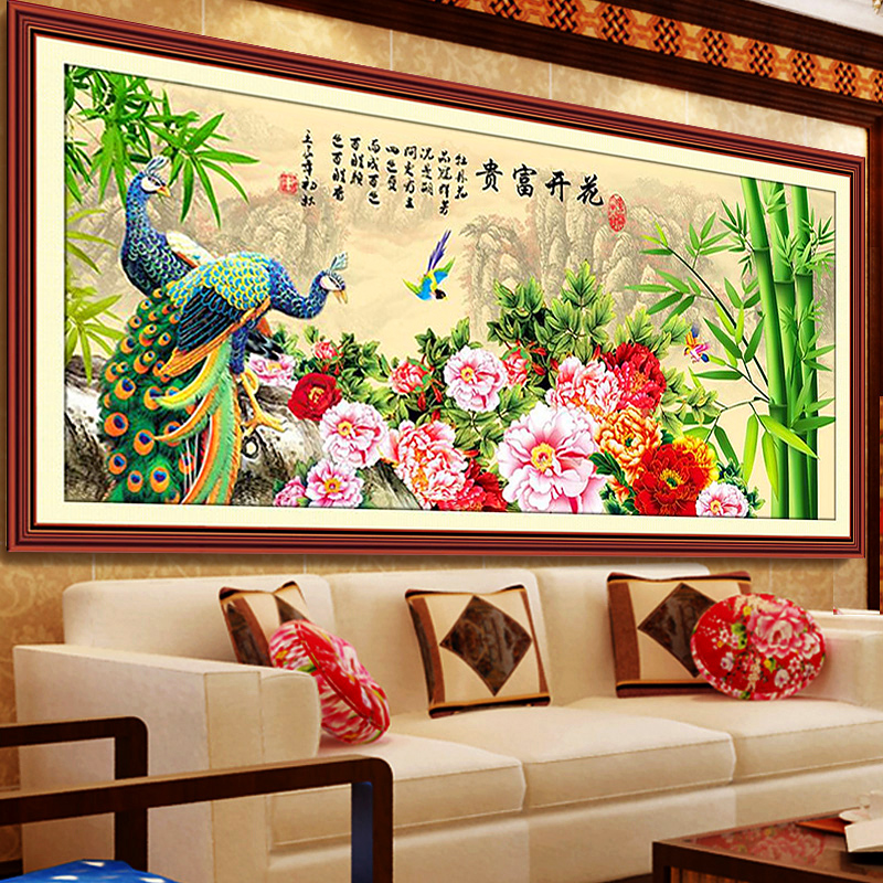 新款十字绣牡丹花花开富贵新版竹报平安十字绣富贵花开孔雀系列图