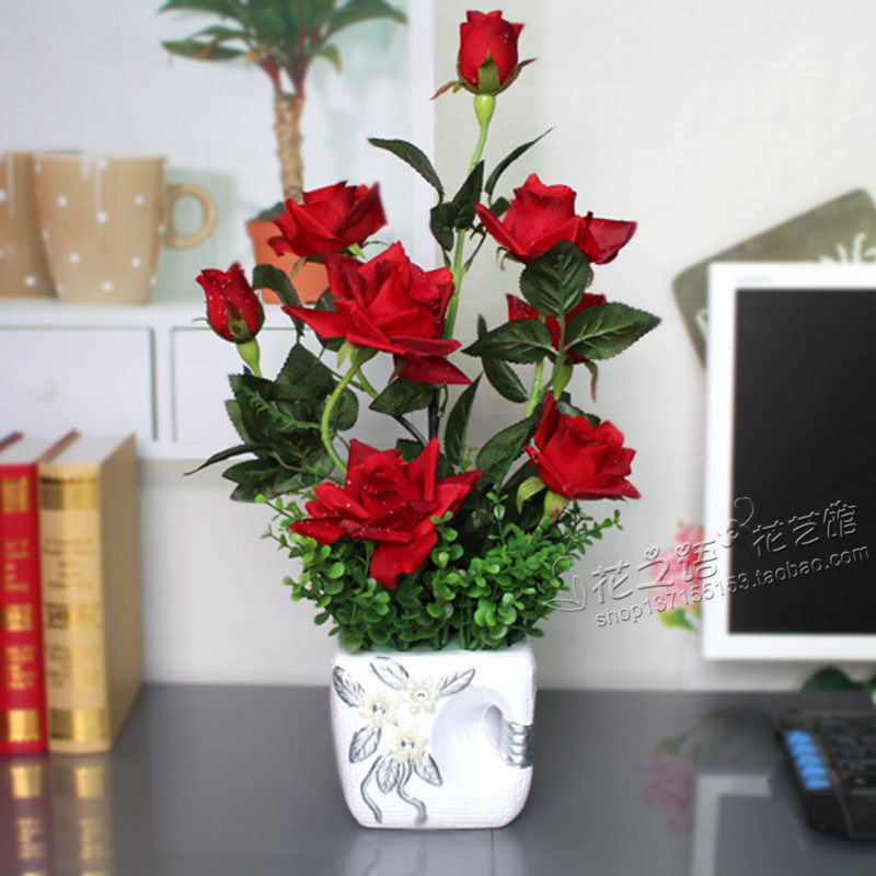 包邮滴水玫瑰仿真花套装假花绢花高仿真手感客厅摆放花艺装饰花