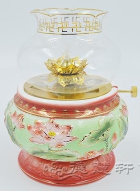 寺院居家陶吉祥酥油灯珐琅瓷