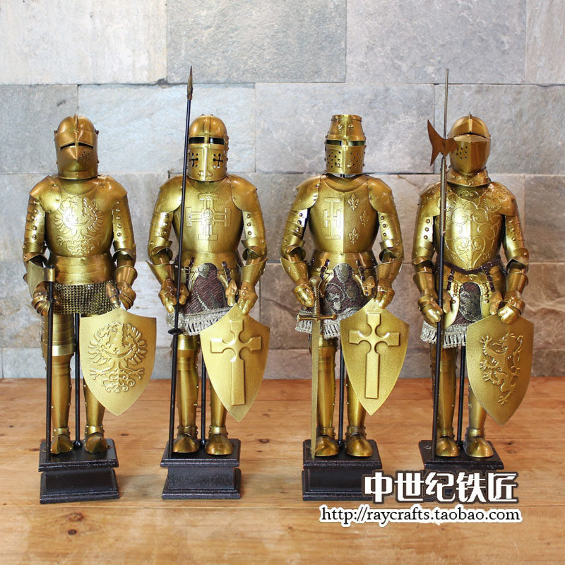 欧洲中世纪盔甲骑士桌面摆件/古罗马武士模型/酒吧客厅办公室摆饰