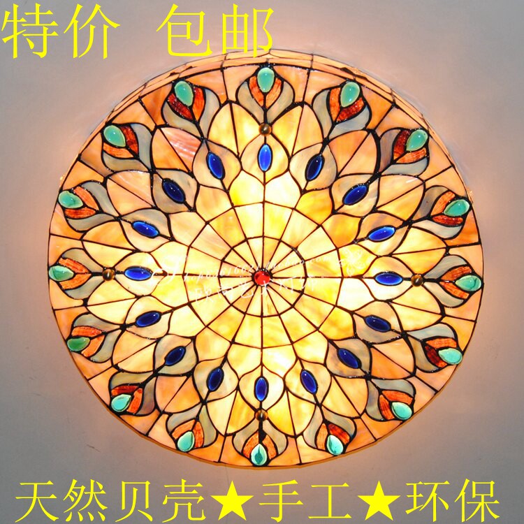厂家现货包邮欧式田园贝壳焊锡灯卧室书房客厅吸顶灯具灯饰孔雀尾