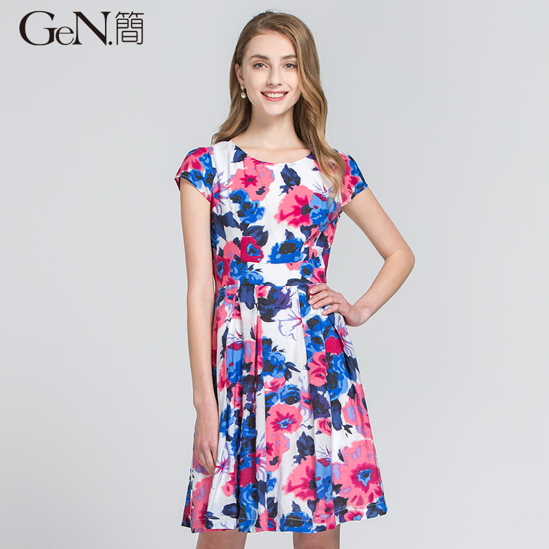 Gen£®¼òÏļ¾Ð¿îʱÉÐÓ¡»¨ÊÕÑüÁ¬ÒÂȹCBG55E86G