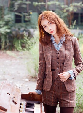 miss英伦格子骑行制服毛呢外套