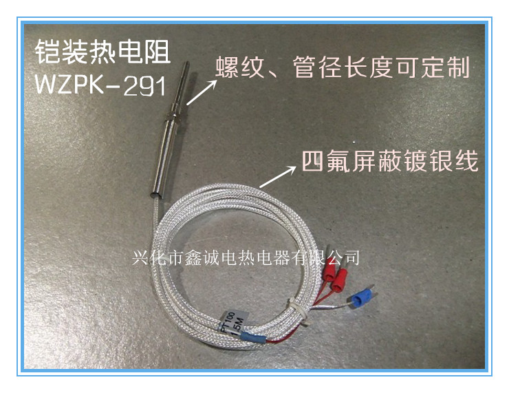 铠装热电阻WZPK-291 PT100型温度传感器带螺纹 1米四氟镀银线-封面