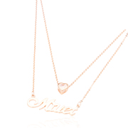 Ya-na Korean fashion jewelry sparkling cubic zirconia heart pendant double necklace women short letters clavicle chain