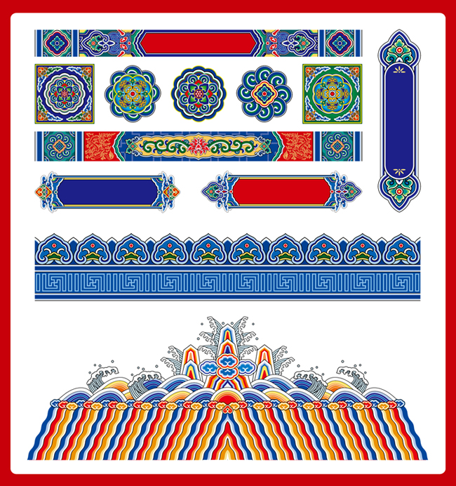 中国传统花纹花边 中国风古典梁柱花纹 纹样 AI格式矢量设计素材