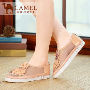 【非卖品】Camel骆驼女鞋 时尚清新牛漆皮拼接网纱平跟深口单鞋