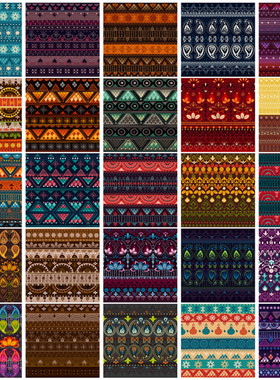 矢量设计素材 25张彩色少数民族风格花纹纹饰异域无缝纹样EPS格式