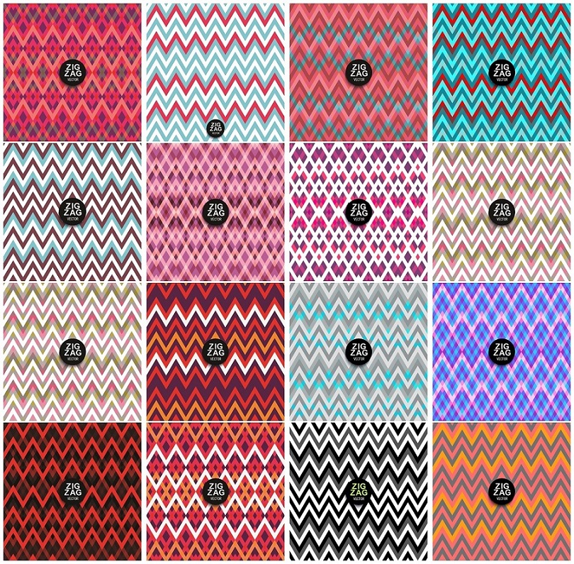 矢量设计素材 抽象民族风彩色条纹锯齿形之字形几何图案 EPS格式