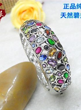 天然古典时尚风碧玺纯银手镯