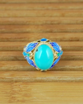 镀金烧蓝镶嵌戒指银花丝