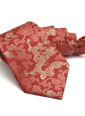 LRZYOU男士正装传统复古中国风刺绣龙领带9CM宽版结婚庆典领呔TIE