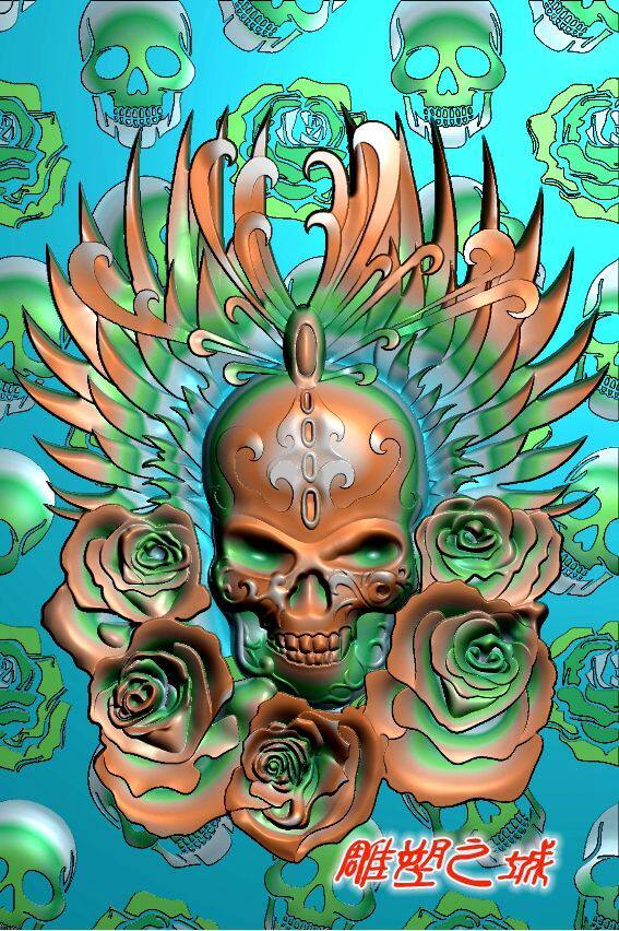 精雕图 灰度图 浮雕图 电脑雕刻图 46牌红粉骷髅