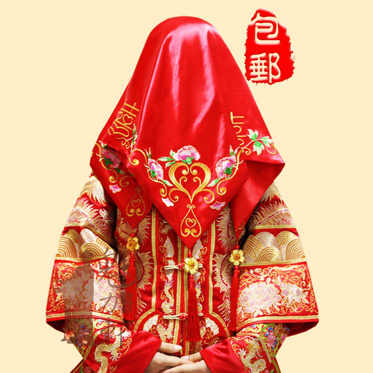 高贵绣花盖头|中式婚礼新娘红盖头|配秀禾服刺绣盖头|蒙头纱婚庆