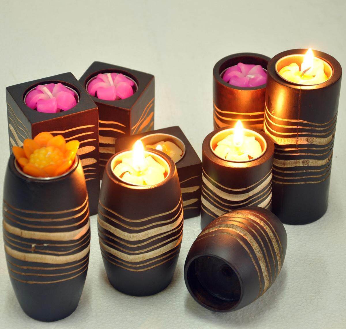 泰国芒果实木蜡烛台晚餐创意复古东南亚个性家居卧室餐厅简约摆件