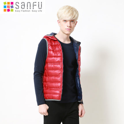 三福<em>2015</em>冬装<em>新款男装</em> 韩版撞色棉服背心 连帽