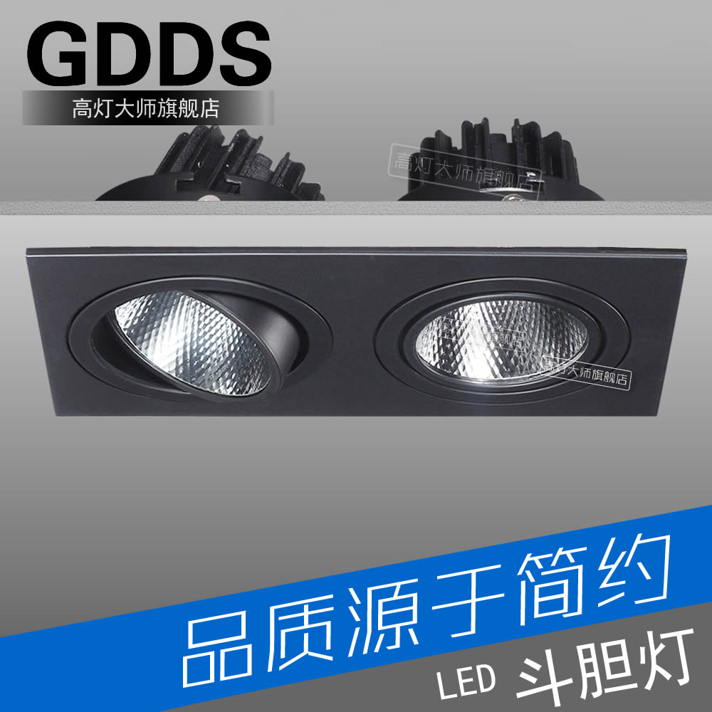 GDDS雙頭黑色方形射燈led二頭斗膽燈cob格柵燈簿款筒燈客廳背景墻