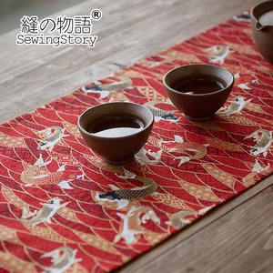 缝物语日式和风餐桌桌旗电视柜茶几樱花鲤鱼红色喜庆桌旗定制