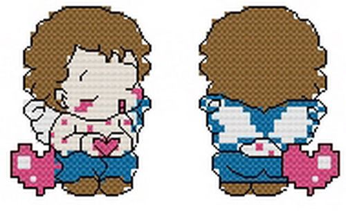 3件包邮 法国R线钥匙扣手机链防尘链双面绣十字绣挂件天使小男孩