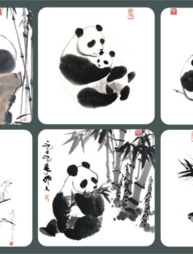 大熊猫贺卡6张装创意动物书签纸书签卡片明信片中国风格元素卡纸