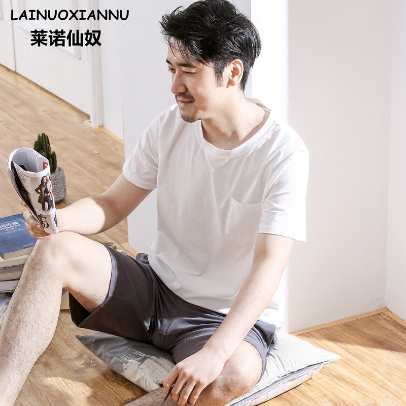 春夏季纯棉男士睡衣爸爸薄款短袖短裤夏天全棉家居服中年大码套装