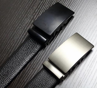 男式 头层牛皮 黑色荔枝纹合金头男士 商务休闲自动扣皮带 真皮腰带