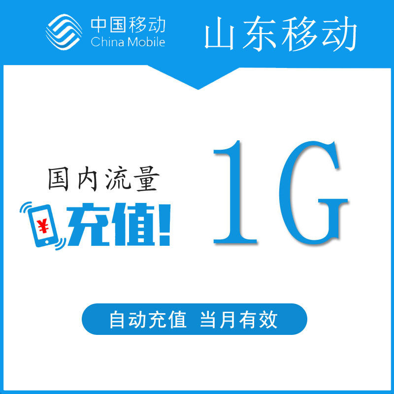 山东移动 手机流量包1g 全国流量包 自动充值即时生效 当月有效