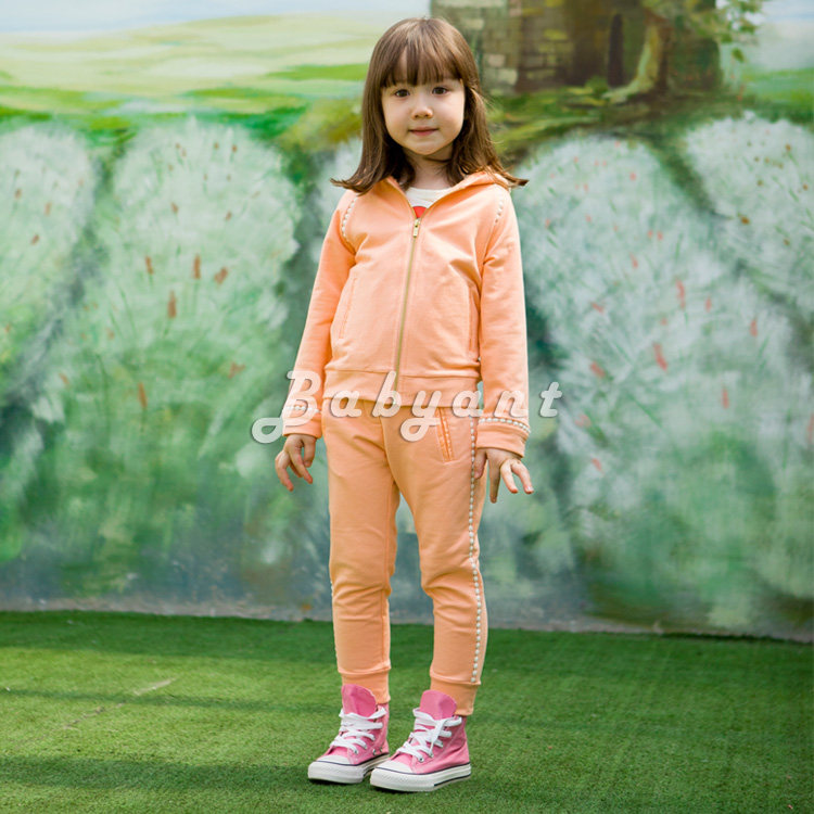 一折！高端童装春秋季新品女童套装纯色纯棉休闲帽开衫卫裤两件套,童装/婴儿装/亲子装,套装,淘宝优惠券,粉丝福利购,淘宝优惠卷