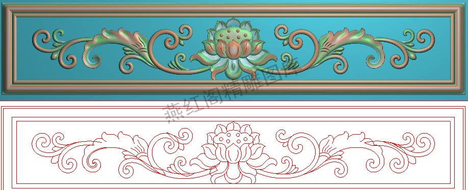 高清精雕图灰度图浮雕图电脑雕刻图精品莲花洋花围板493x108