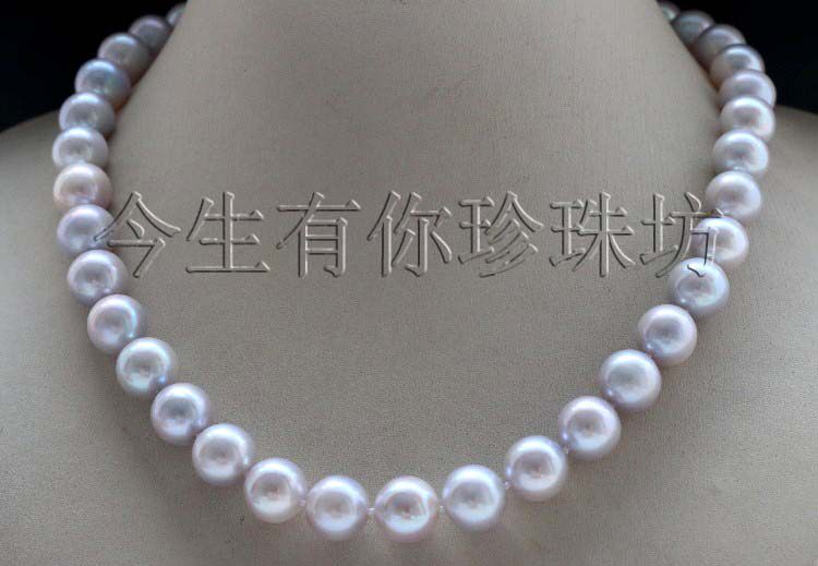 今生有你天然12MM正圆浅灰色珍珠项链天然怪色稀缺色妈妈礼物女
