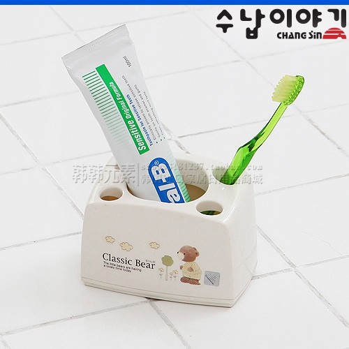韩国进口 昌信 泰迪熊 牙刷架牙具座5孔牙膏牙刷插牙刷座牙刷收纳