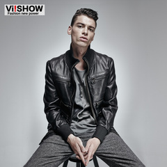 Viishow men's new style leather men's slim fit jacket men's winter fur collar coat