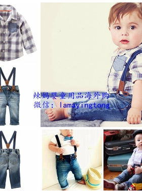 正品国内现货美国购回OSHKOSH童装男婴男宝宝背带牛仔裤衬衫套装