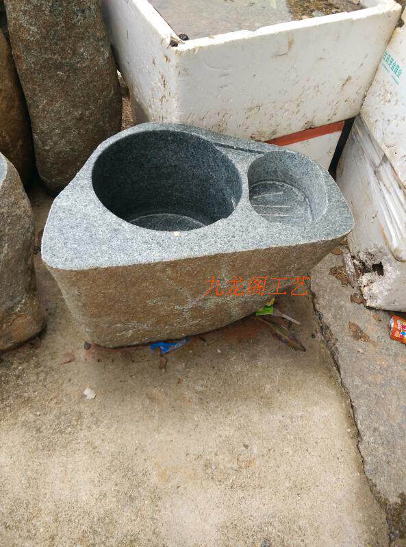 天然青石鹅卵石拖把池 自然形面石桶石盆 庭院花园景观摆设拖把池