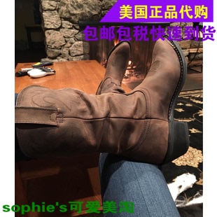 美国Durango刺绣牛皮松垮靴中跟真皮套筒女骑士靴中筒西部牛仔靴