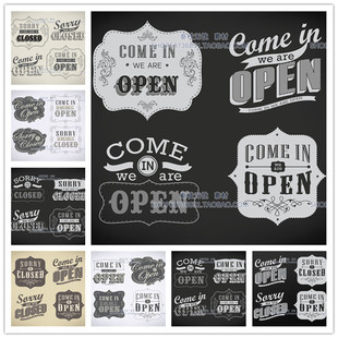 A3657矢量英文复古开门关门logo商店标签花纹 AI设计素材