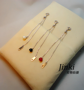925纯银镀白金 百搭时尚 可调节 滑动 延长链 尾链 红黑玛瑙珍珠