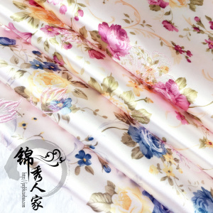 织锦缎布料 古装汉服和服唐装旗袍服装面料提花丝绸缎精品牡丹花
