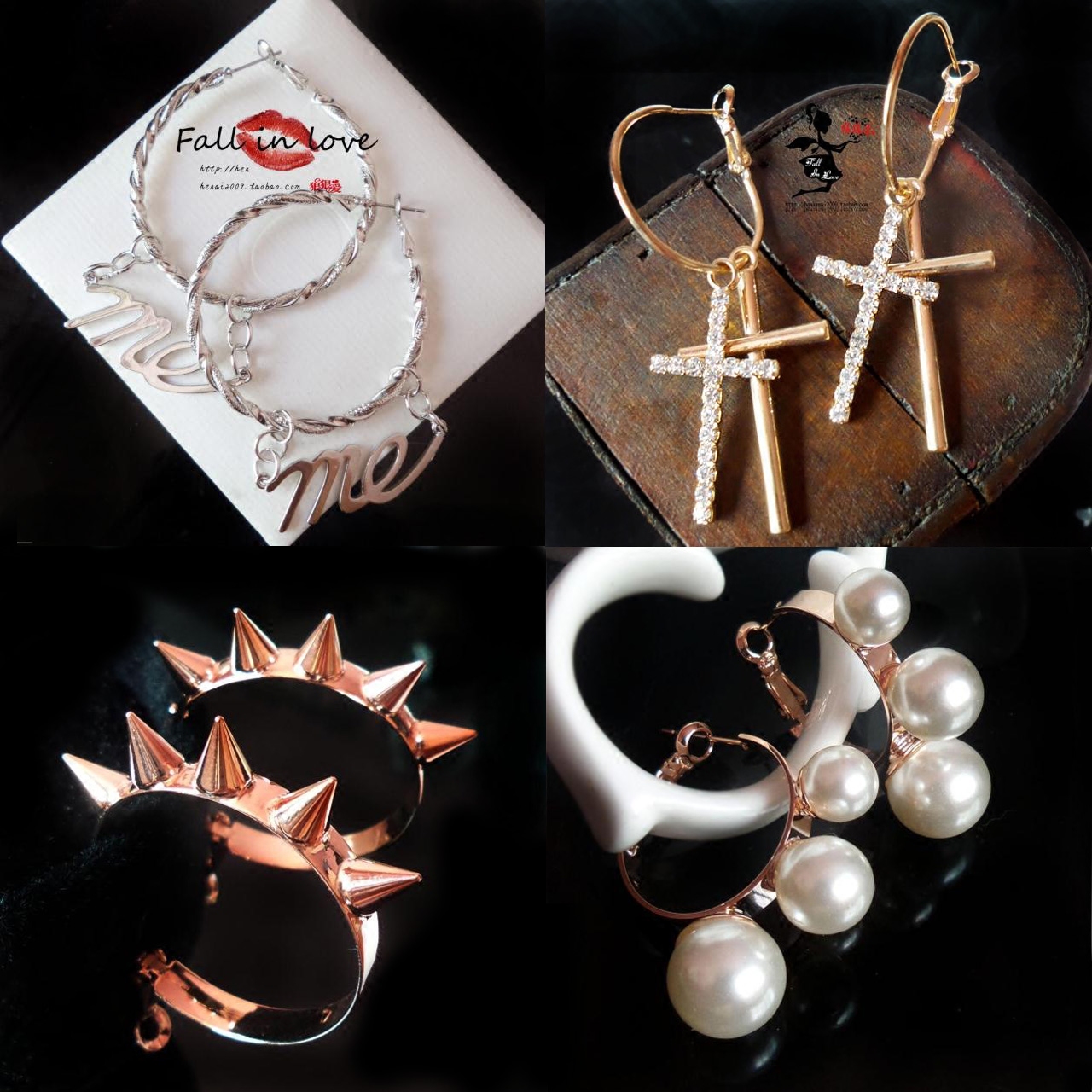 时尚个性风铆钉满钻十字架耳环