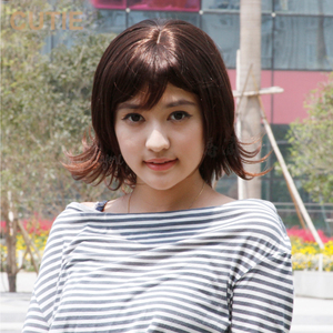 娇滴滴 假发 中长直发 可齐可斜刘海 蓬松卷发 时尚女士假发套