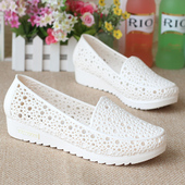 镂空鸟巢洞洞鞋 妈妈鞋 夏季 超软白色凉鞋 平底防滑护士鞋 凉鞋 工作鞋