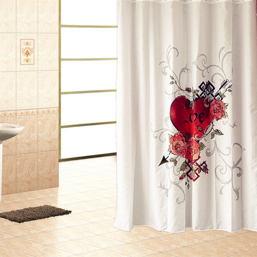 外贸出口防霉防水浴帘涤纶布卫生间隔帘love带铅坠宽180*高200cm