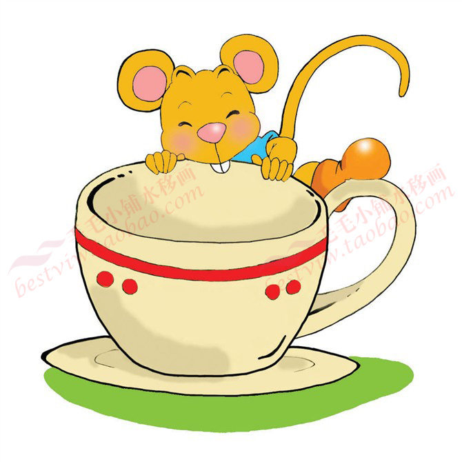 30-44萌鼠杯子动物卡通大盟水移画手机贴冰箱贴家具贴玻璃儿童贴